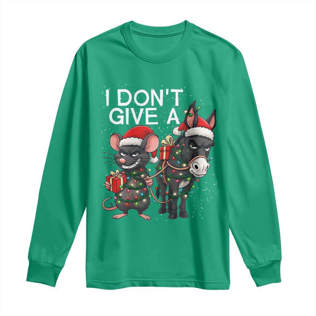 Funny Christmas I Dont Give a Rats Ass Long Sleeve Shirt Donkey And Mouse Xmas Holiday - Wonder Print Shop