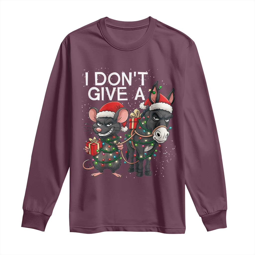 Funny Christmas I Dont Give a Rats Ass Long Sleeve Shirt Donkey And Mouse Xmas Holiday - Wonder Print Shop