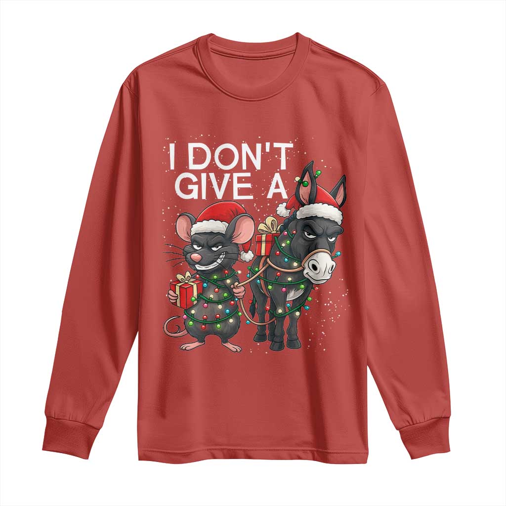 Funny Christmas I Dont Give a Rats Ass Long Sleeve Shirt Donkey And Mouse Xmas Holiday - Wonder Print Shop