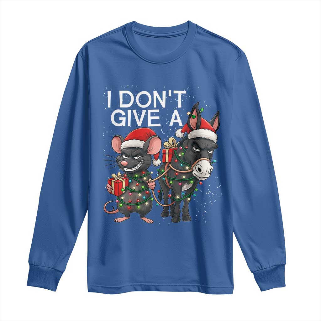 Funny Christmas I Dont Give a Rats Ass Long Sleeve Shirt Donkey And Mouse Xmas Holiday - Wonder Print Shop