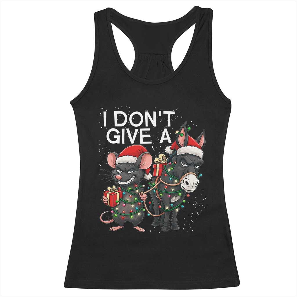 Funny Christmas I Dont Give a Rats Ass Racerback Tank Top Donkey And Mouse Xmas Holiday - Wonder Print Shop