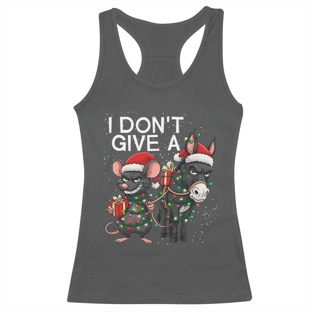 Funny Christmas I Dont Give a Rats Ass Racerback Tank Top Donkey And Mouse Xmas Holiday - Wonder Print Shop
