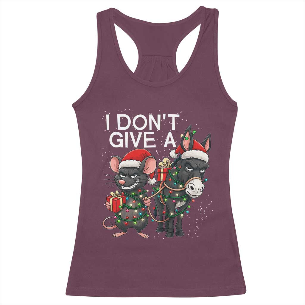 Funny Christmas I Dont Give a Rats Ass Racerback Tank Top Donkey And Mouse Xmas Holiday - Wonder Print Shop