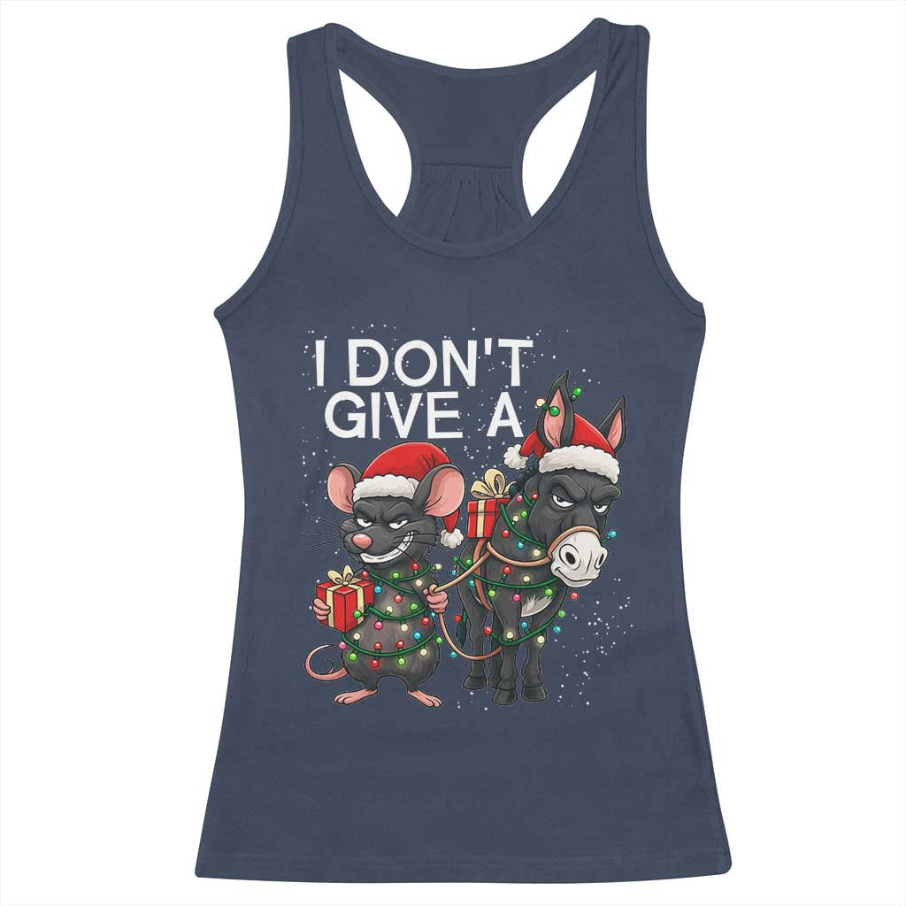 Funny Christmas I Dont Give a Rats Ass Racerback Tank Top Donkey And Mouse Xmas Holiday - Wonder Print Shop