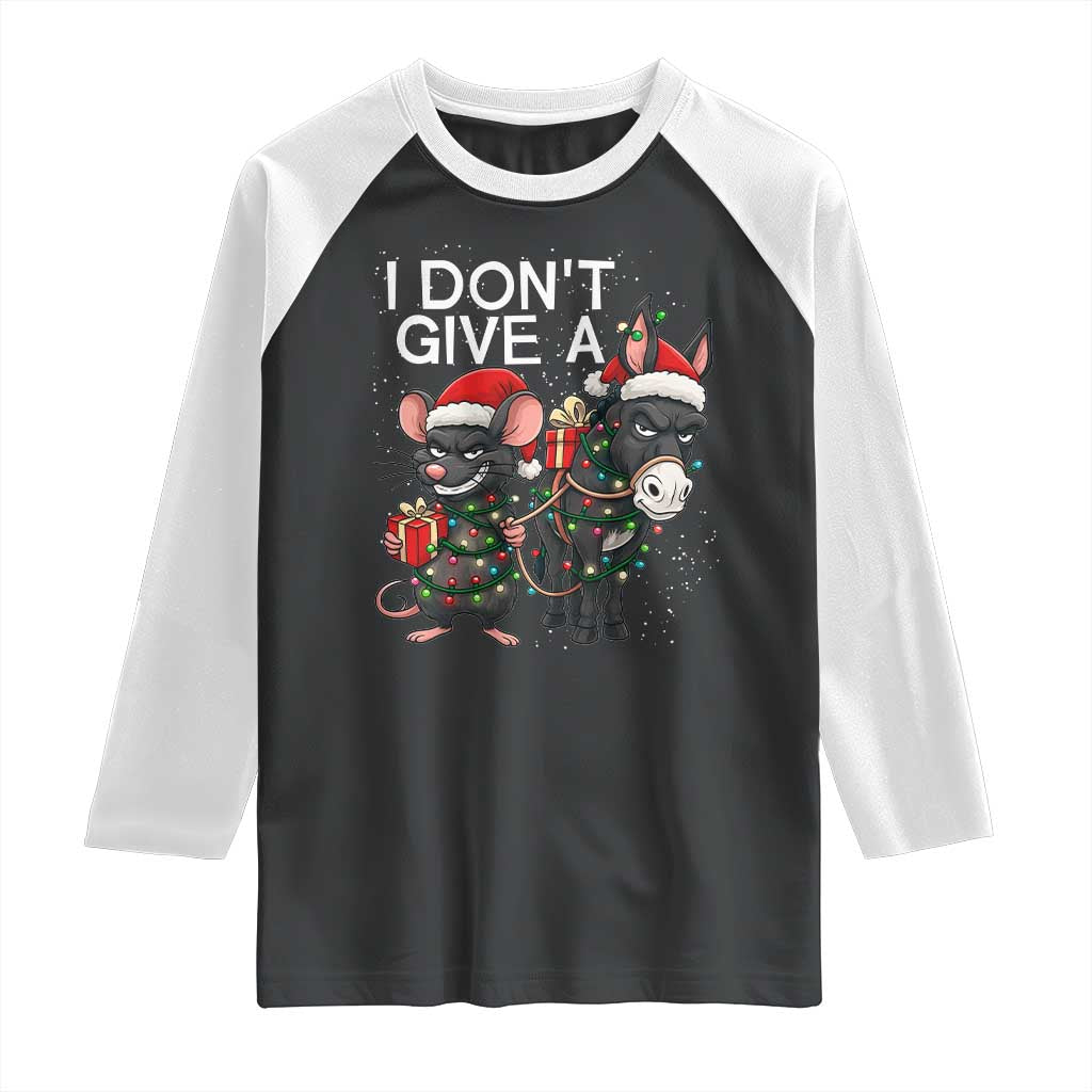 Funny Christmas I Dont Give a Rats Ass Raglan Shirt Donkey And Mouse Xmas Holiday - Wonder Print Shop