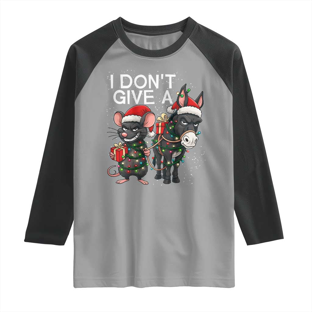 Funny Christmas I Dont Give a Rats Ass Raglan Shirt Donkey And Mouse Xmas Holiday - Wonder Print Shop