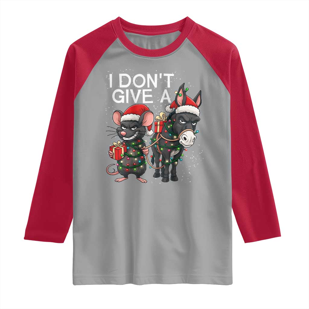 Funny Christmas I Dont Give a Rats Ass Raglan Shirt Donkey And Mouse Xmas Holiday - Wonder Print Shop