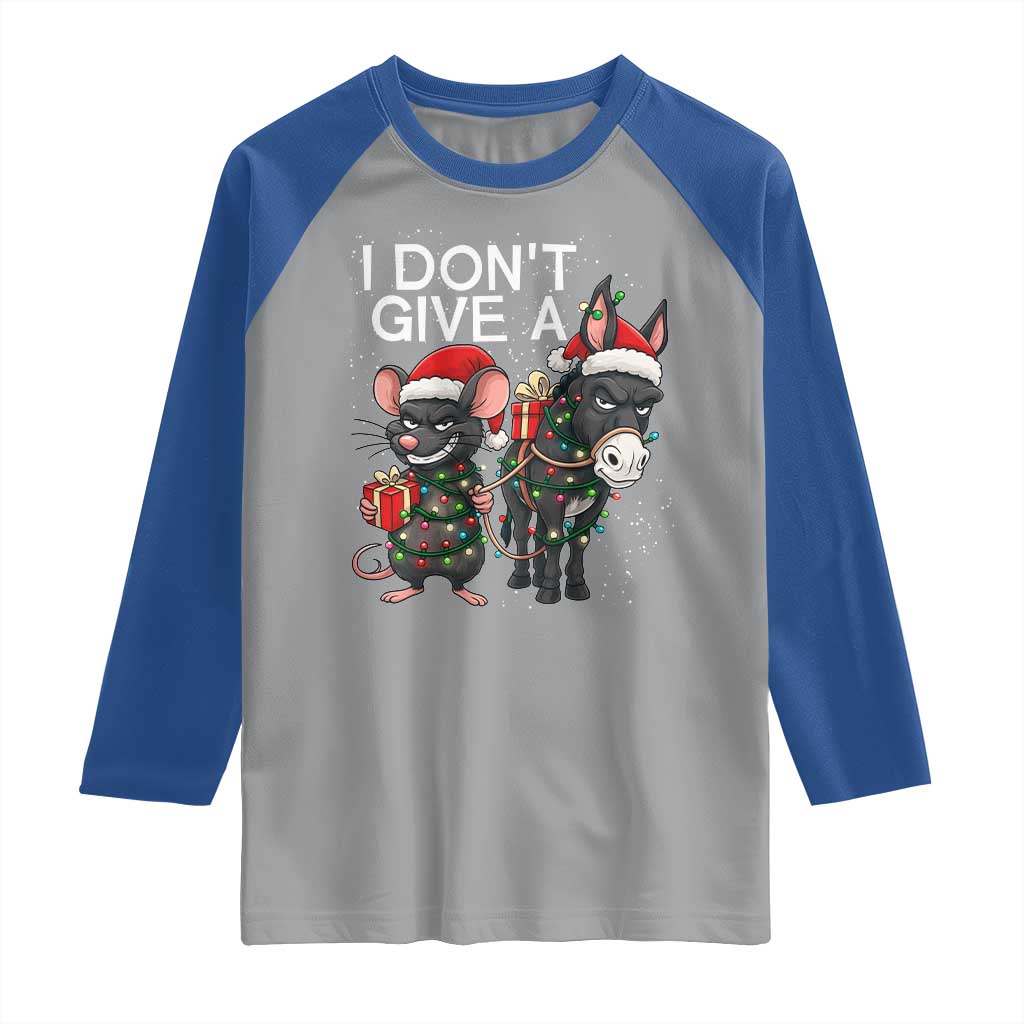 Funny Christmas I Dont Give a Rats Ass Raglan Shirt Donkey And Mouse Xmas Holiday - Wonder Print Shop