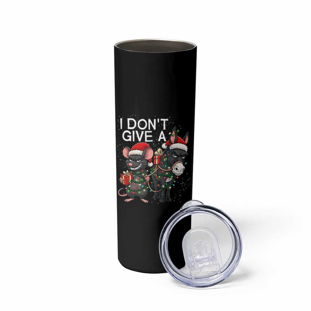 Funny Christmas I Dont Give a Rats Ass Skinny Tumbler Donkey And Mouse Xmas Holiday - Wonder Print Shop