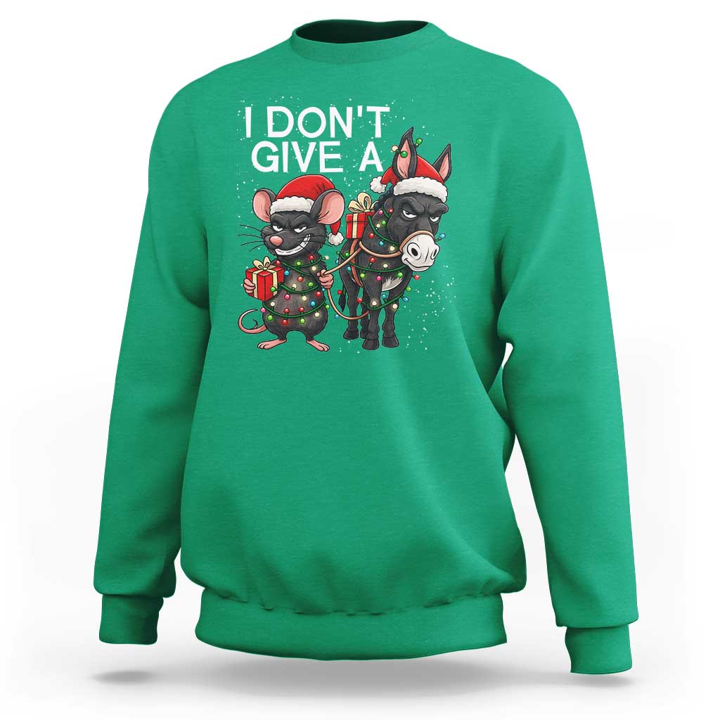 Funny Christmas I Dont Give a Rats Ass Sweatshirt Donkey And Mouse Xmas Holiday - Wonder Print Shop