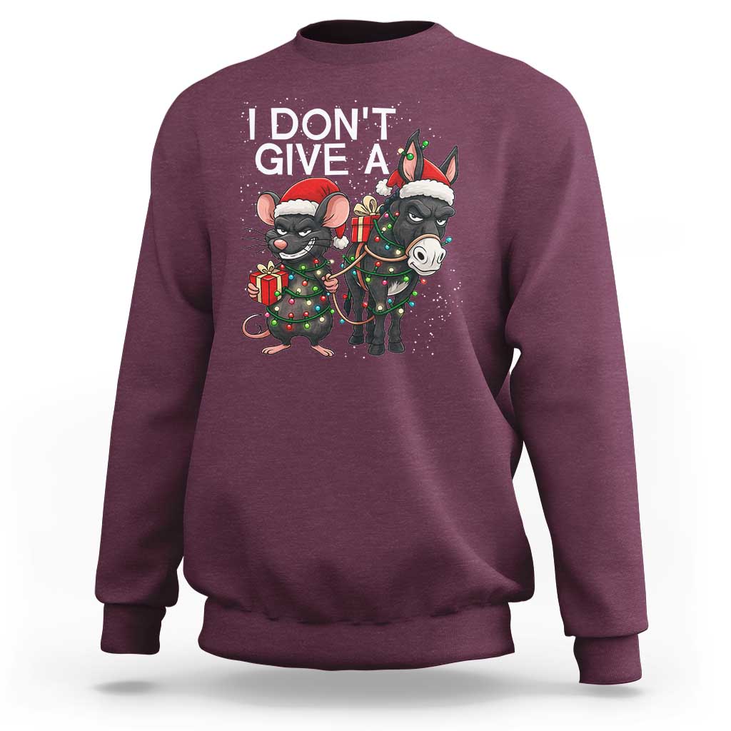 Funny Christmas I Dont Give a Rats Ass Sweatshirt Donkey And Mouse Xmas Holiday - Wonder Print Shop