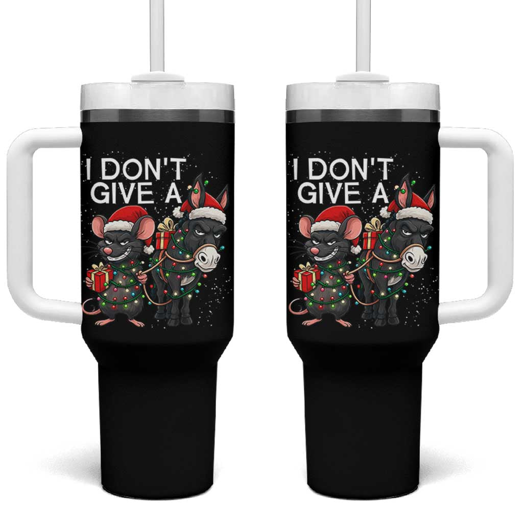 Funny Christmas I Dont Give a Rats Ass Tumbler With Handle Donkey And Mouse Xmas Holiday - Wonder Print Shop