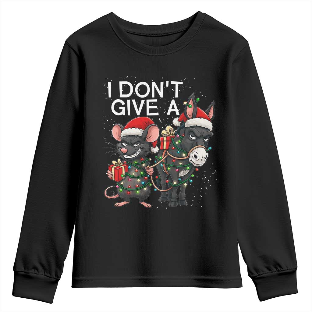 Funny Christmas I Dont Give a Rats Ass Youth Sweatshirt Donkey And Mouse Xmas Holiday - Wonder Print Shop