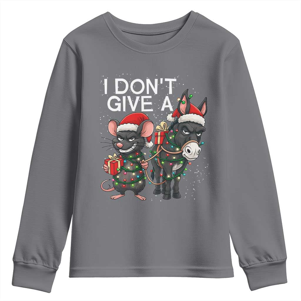 Funny Christmas I Dont Give a Rats Ass Youth Sweatshirt Donkey And Mouse Xmas Holiday - Wonder Print Shop