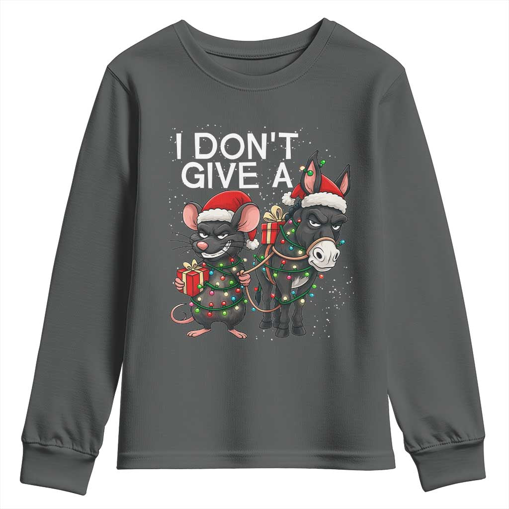 Funny Christmas I Dont Give a Rats Ass Youth Sweatshirt Donkey And Mouse Xmas Holiday - Wonder Print Shop