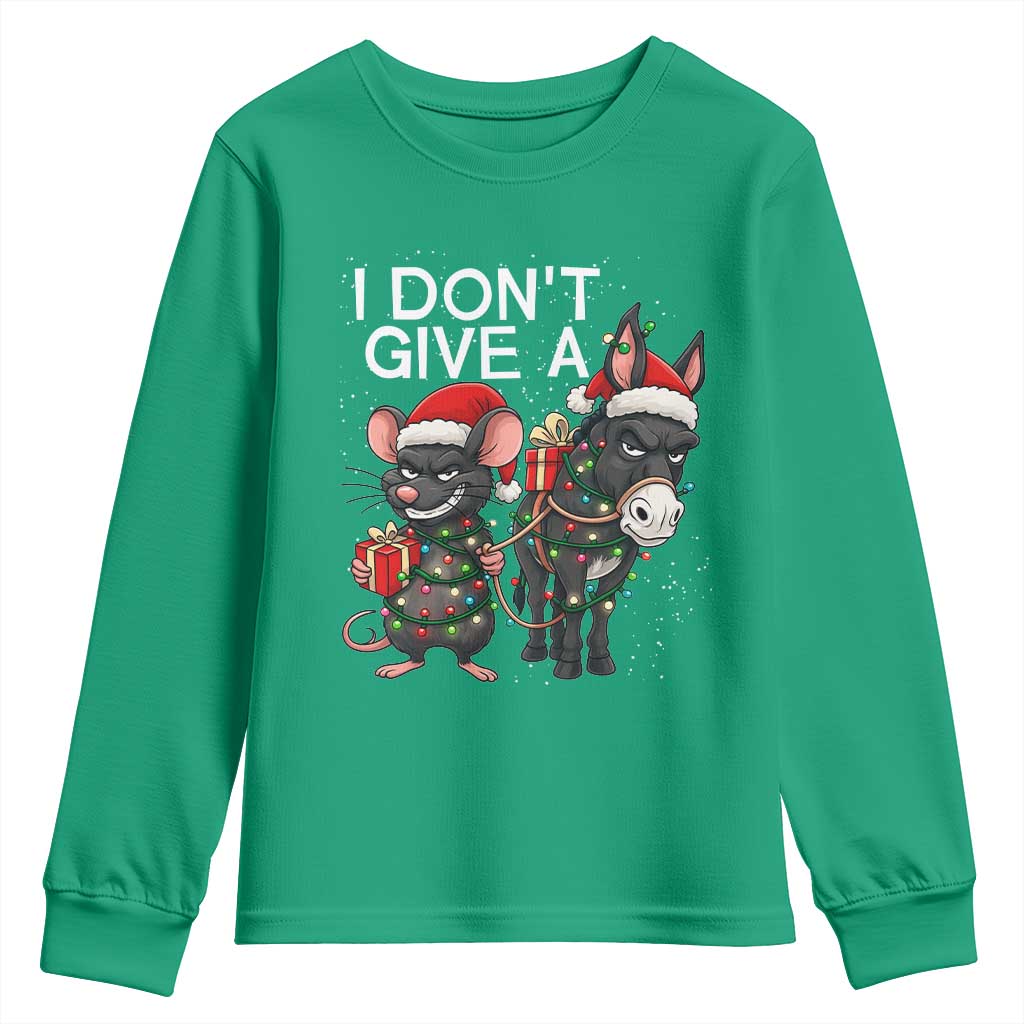 Funny Christmas I Dont Give a Rats Ass Youth Sweatshirt Donkey And Mouse Xmas Holiday - Wonder Print Shop