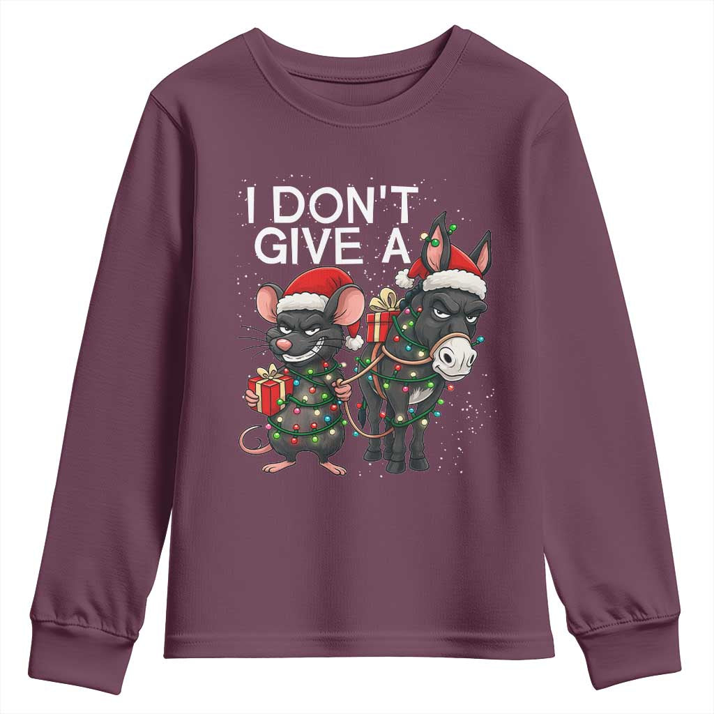 Funny Christmas I Dont Give a Rats Ass Youth Sweatshirt Donkey And Mouse Xmas Holiday - Wonder Print Shop