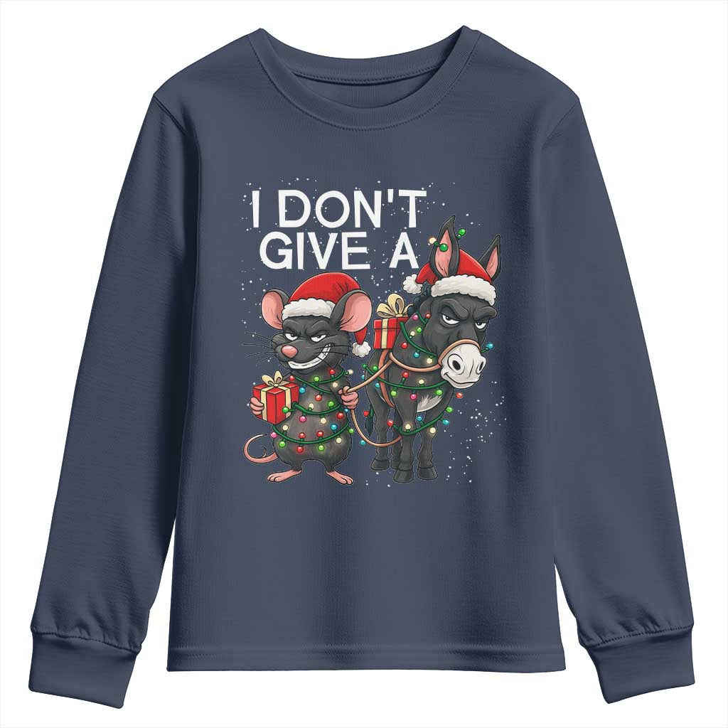 Funny Christmas I Dont Give a Rats Ass Youth Sweatshirt Donkey And Mouse Xmas Holiday - Wonder Print Shop