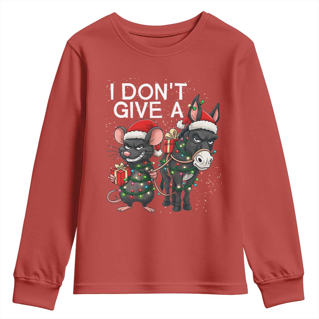 Funny Christmas I Dont Give a Rats Ass Youth Sweatshirt Donkey And Mouse Xmas Holiday - Wonder Print Shop