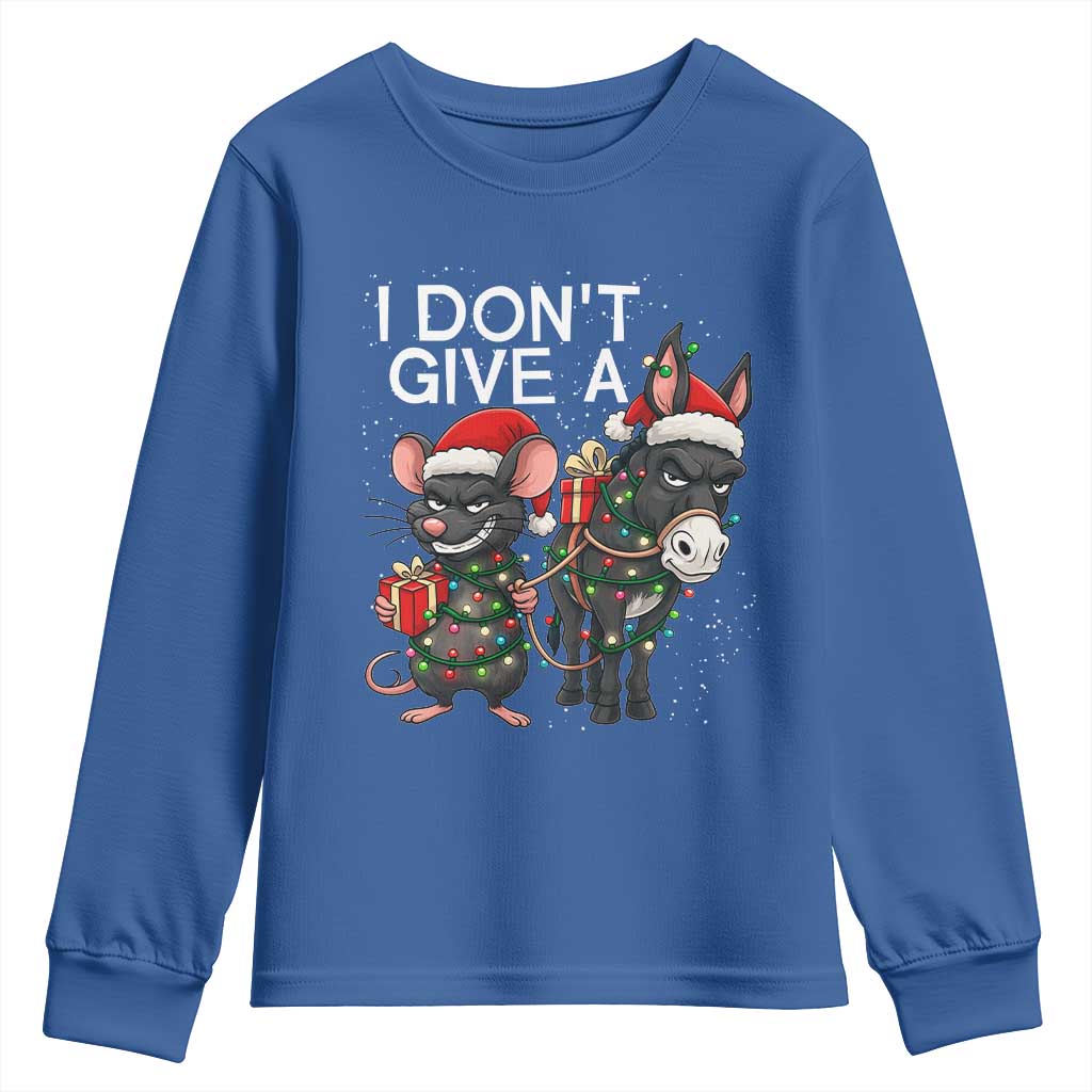 Funny Christmas I Dont Give a Rats Ass Youth Sweatshirt Donkey And Mouse Xmas Holiday - Wonder Print Shop