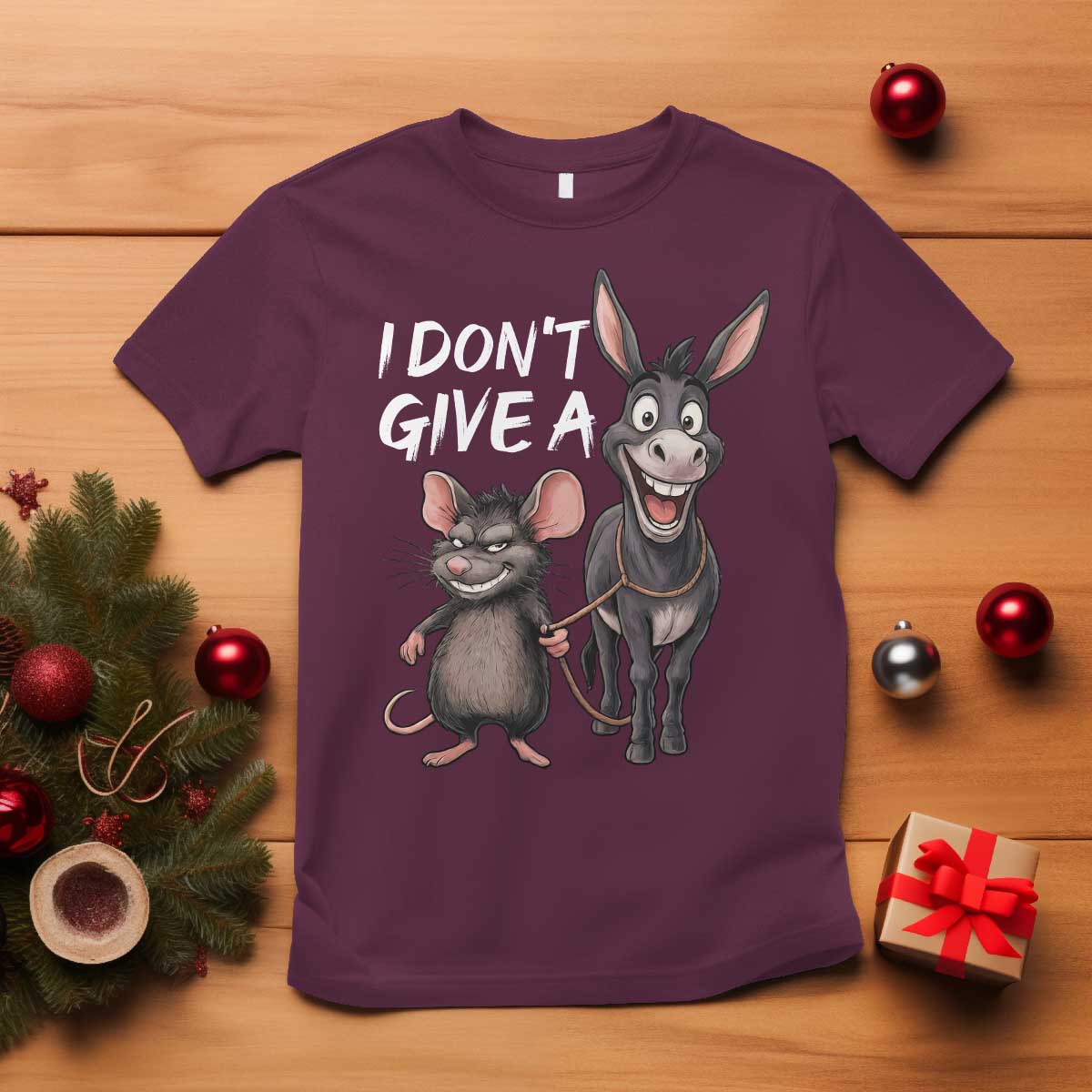 Funny I Dont Give a Rats Ass T Shirt Donkey And Mouse Meme - Wonder Print Shop