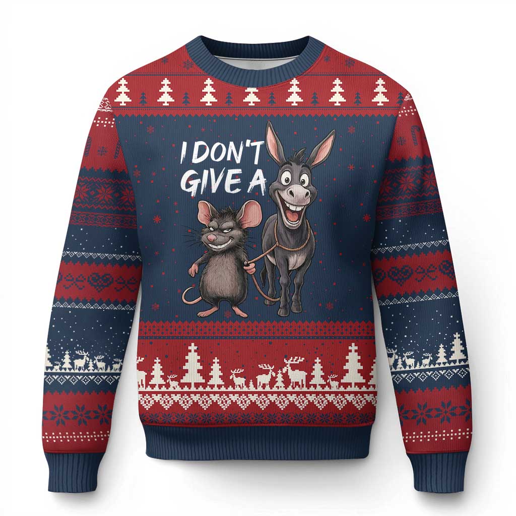 Funny I Dont Give a Rats Ass Ugly Christmas Sweater Donkey And Mouse Meme - Wonder Print Shop