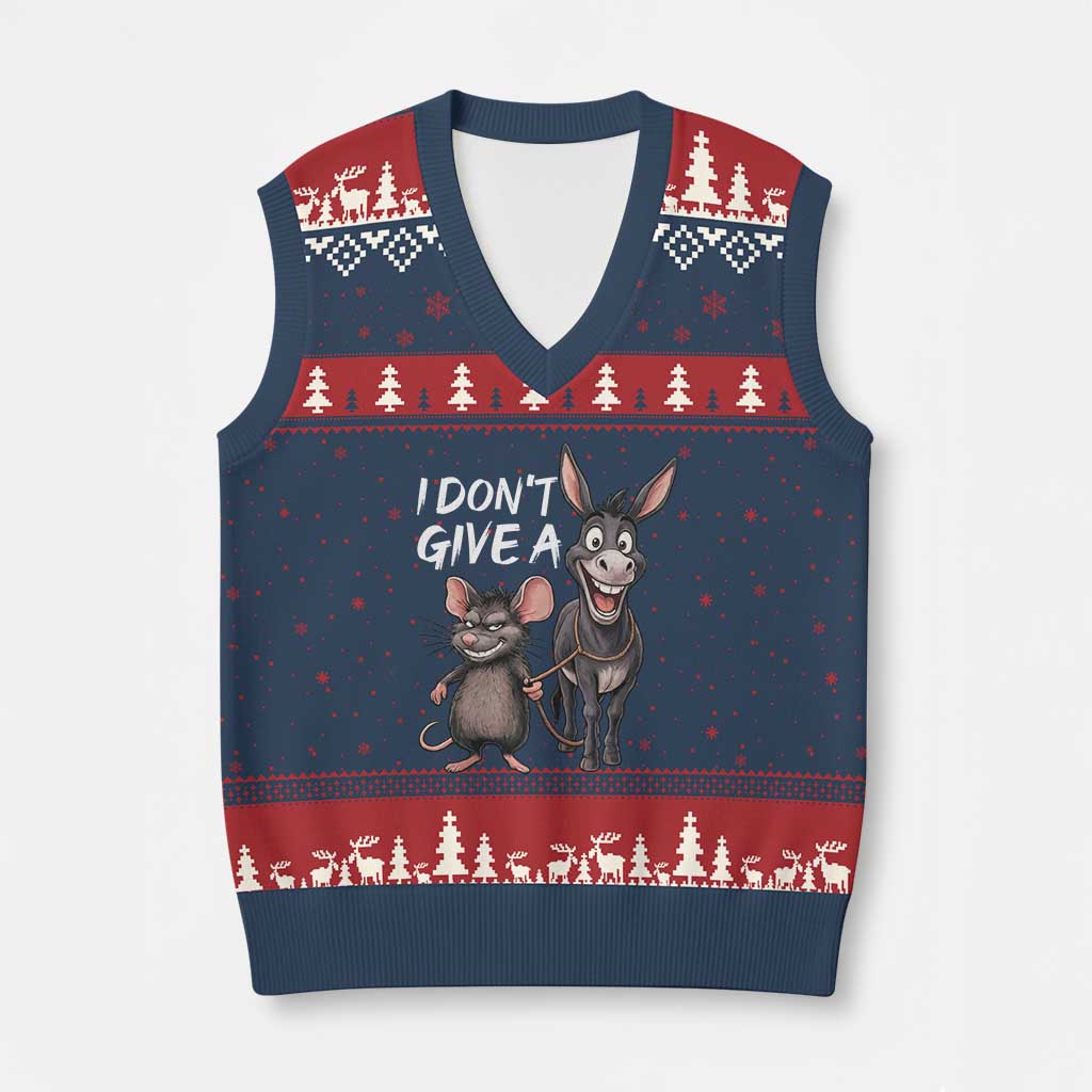 Funny I Dont Give a Rats Ass V-Neck Knit Sweater Vest Donkey And Mouse Meme - Wonder Print Shop