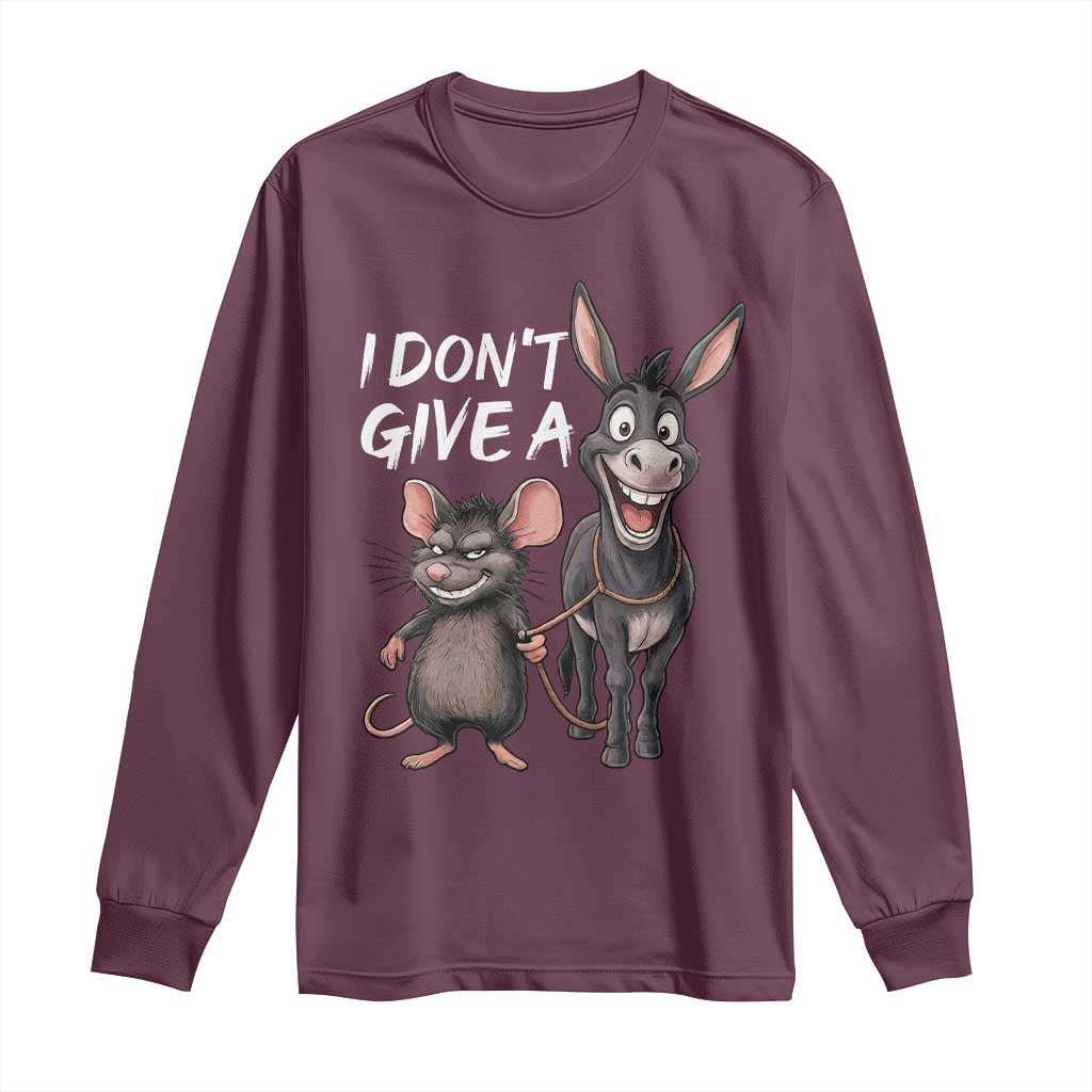 Funny I Dont Give a Rats Ass Long Sleeve Shirt Donkey And Mouse Meme - Wonder Print Shop