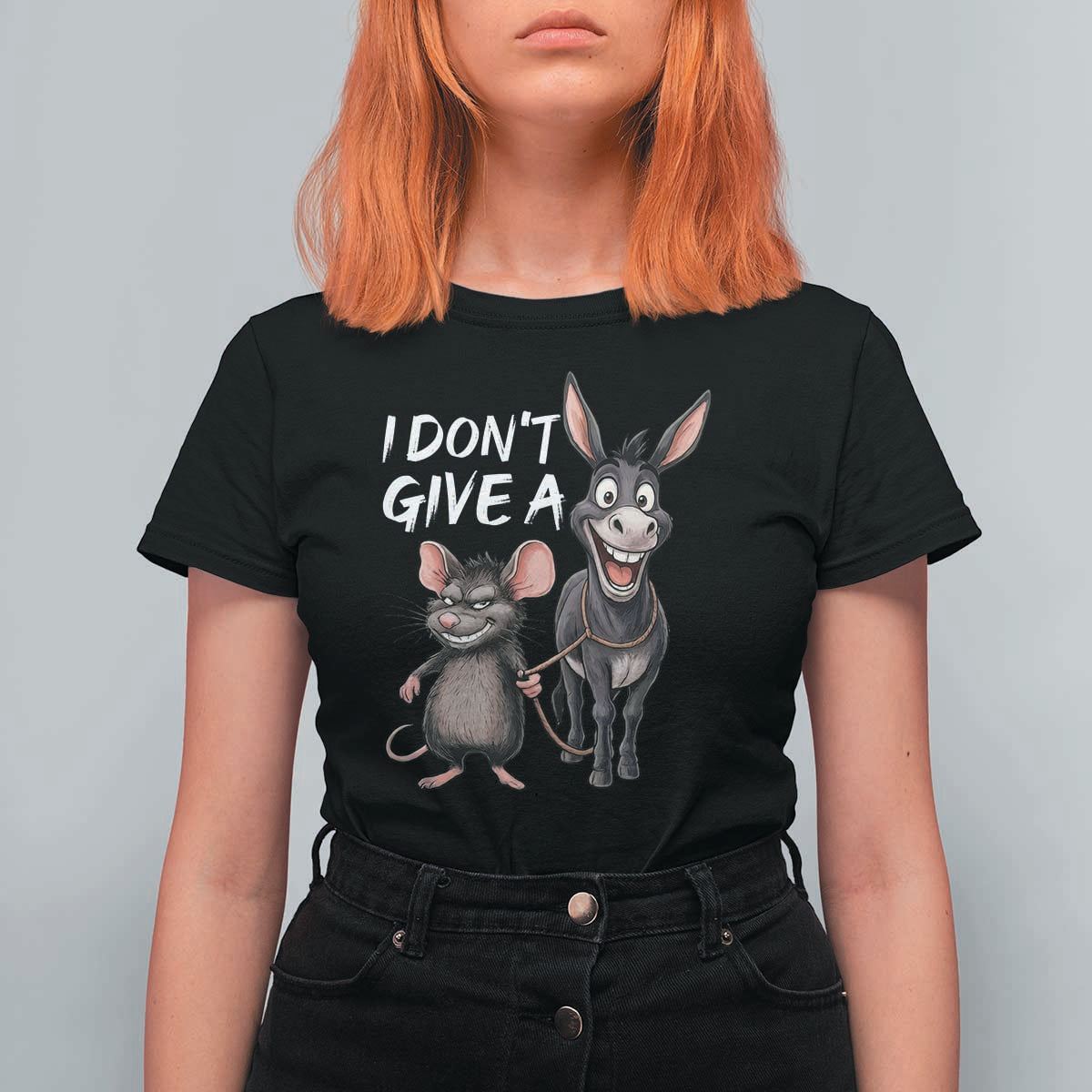 Funny I Dont Give a Rats Ass T Shirt For Women Donkey And Mouse Meme - Wonder Print Shop