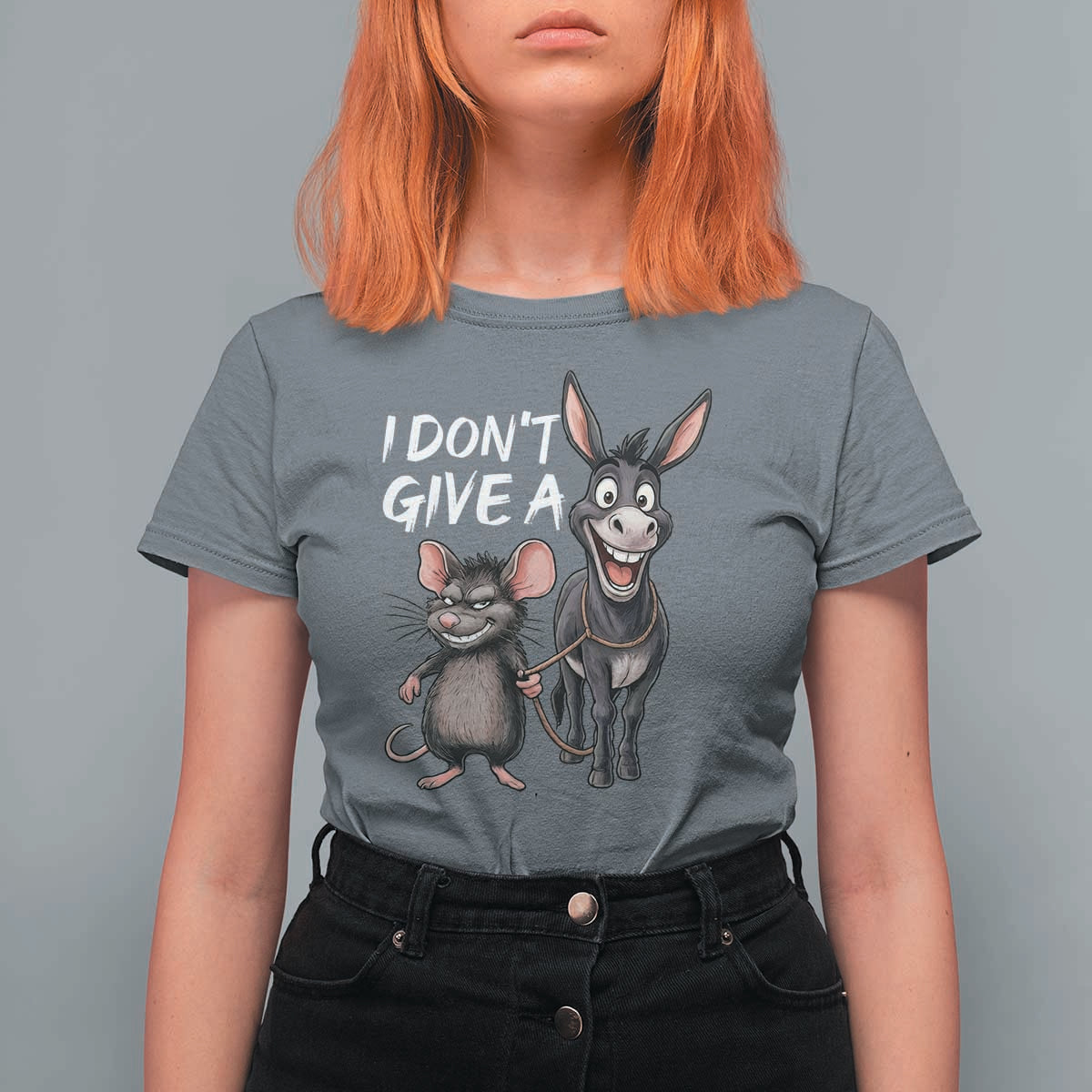 Funny I Dont Give a Rats Ass T Shirt For Women Donkey And Mouse Meme - Wonder Print Shop