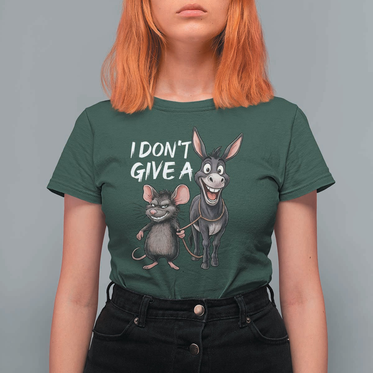 Funny I Dont Give a Rats Ass T Shirt For Women Donkey And Mouse Meme - Wonder Print Shop