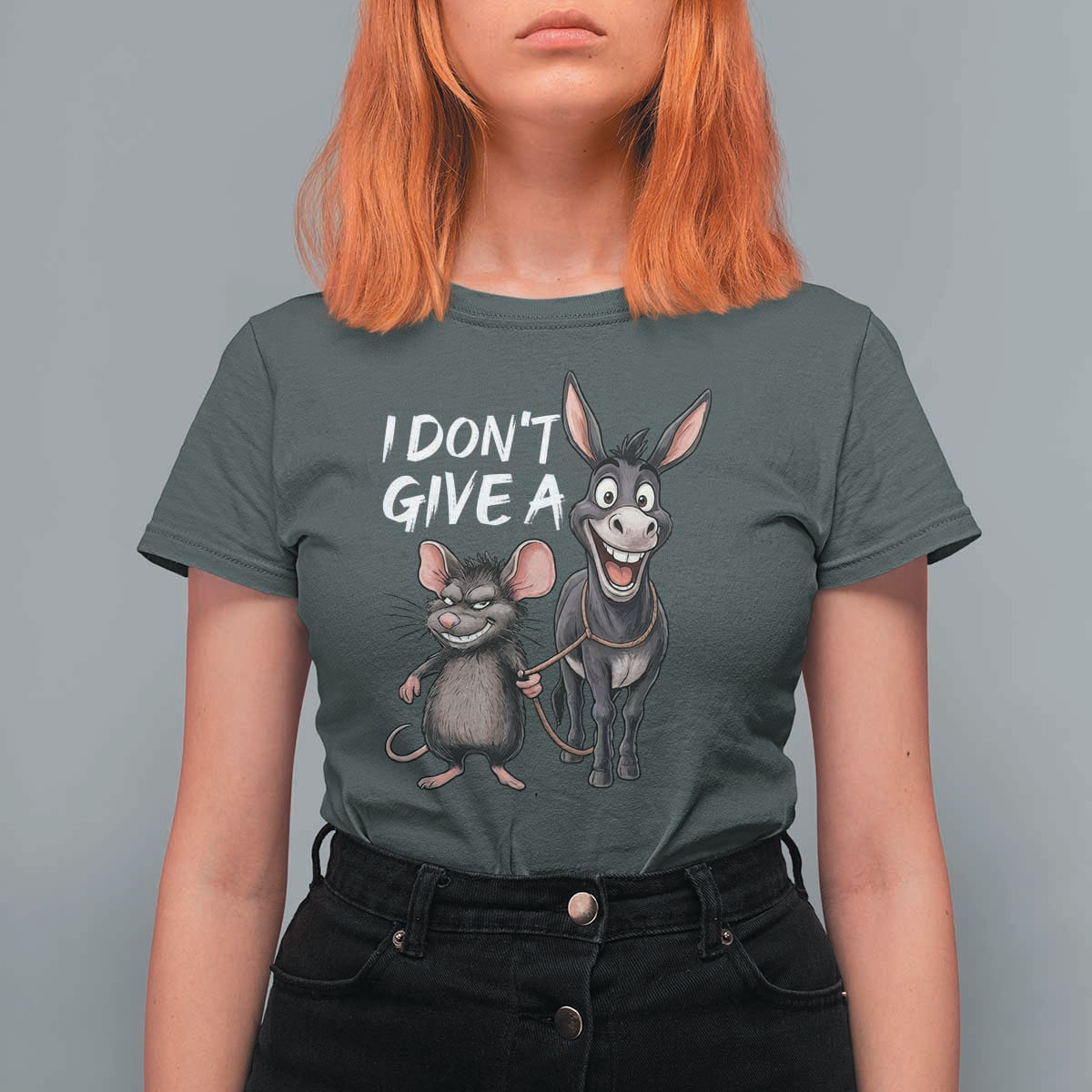 Funny I Dont Give a Rats Ass T Shirt For Women Donkey And Mouse Meme - Wonder Print Shop