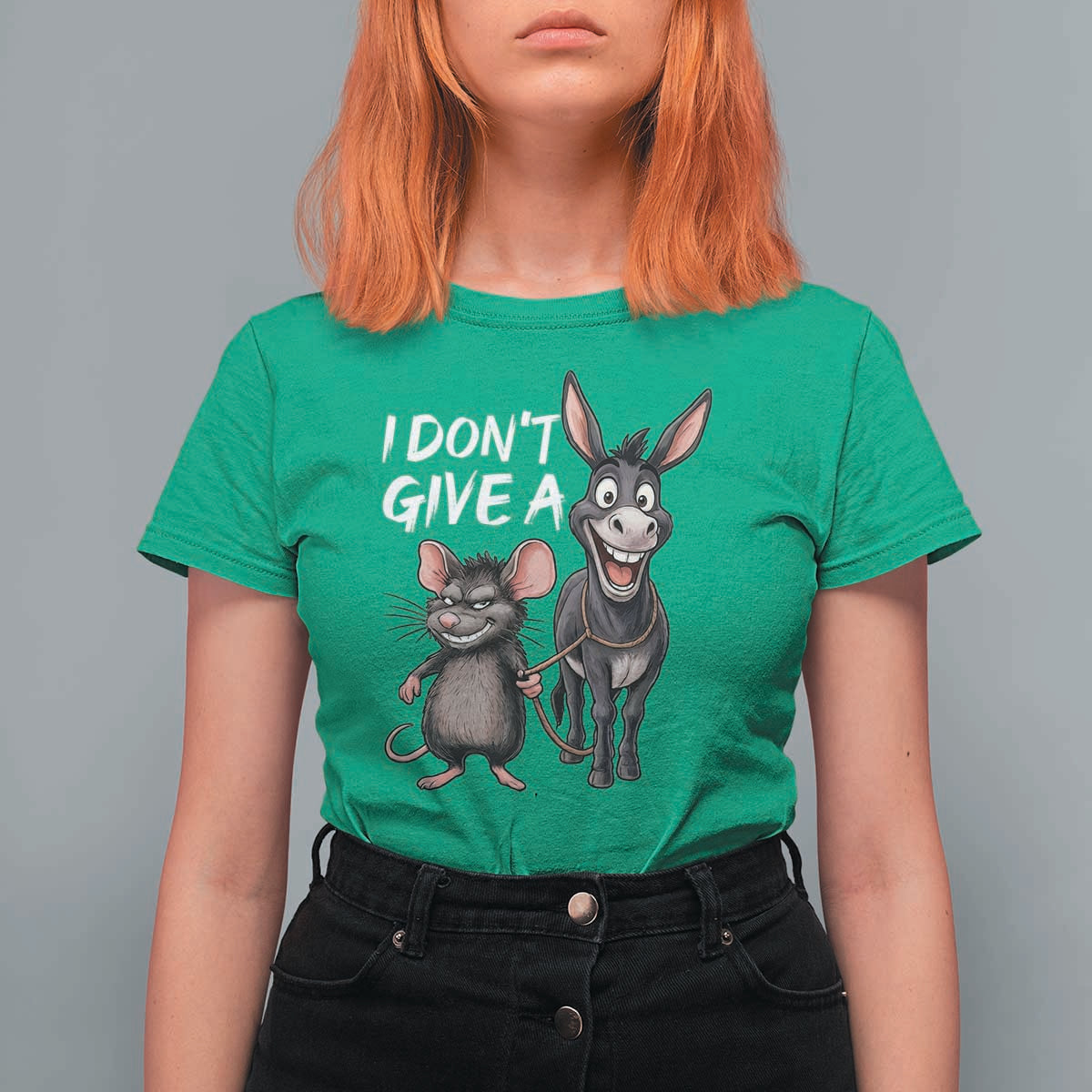 Funny I Dont Give a Rats Ass T Shirt For Women Donkey And Mouse Meme - Wonder Print Shop