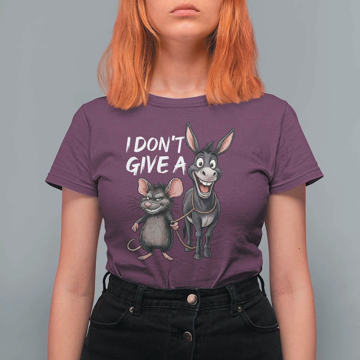 Funny I Dont Give a Rats Ass T Shirt For Women Donkey And Mouse Meme - Wonder Print Shop