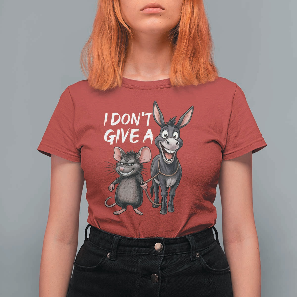 Funny I Dont Give a Rats Ass T Shirt For Women Donkey And Mouse Meme - Wonder Print Shop
