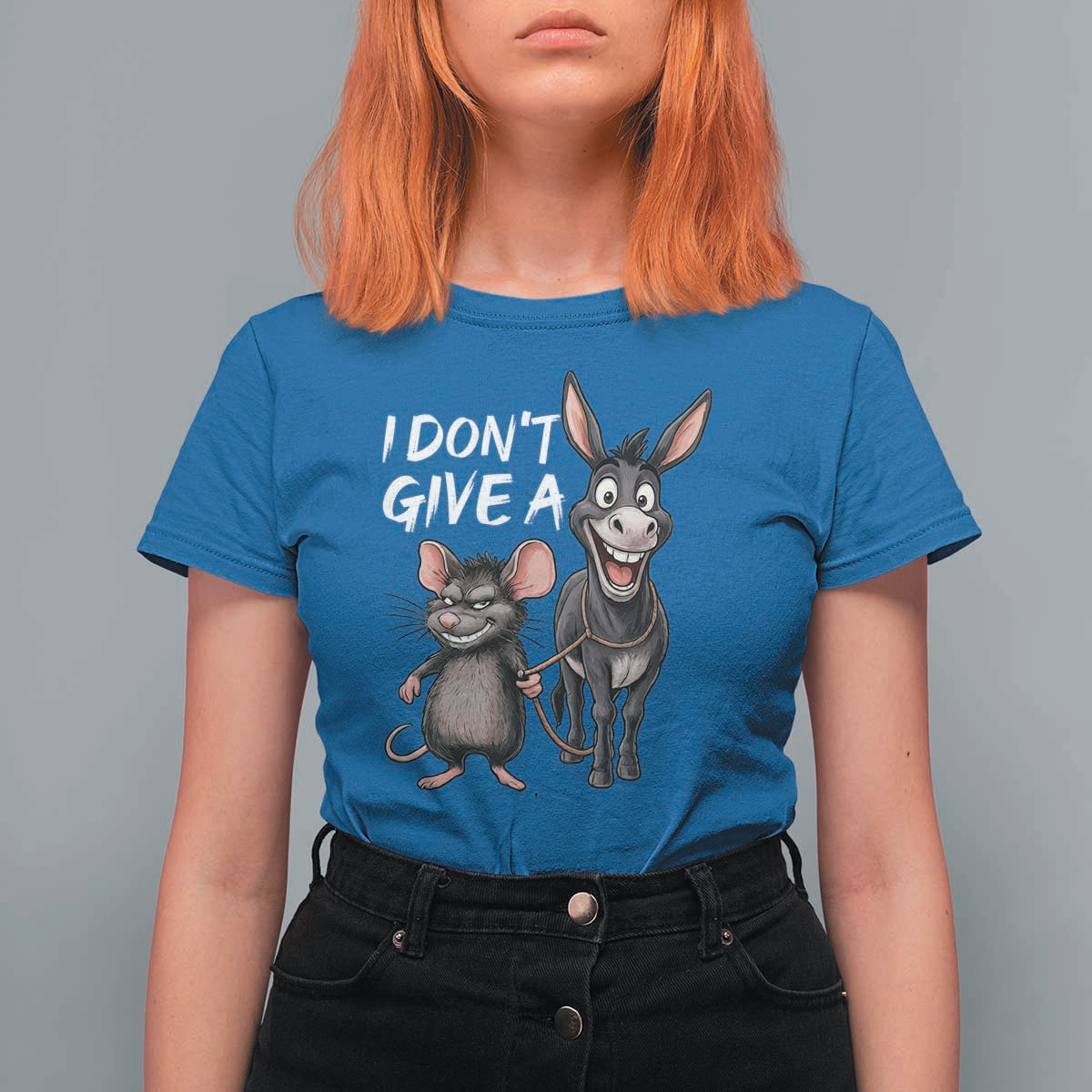 Funny I Dont Give a Rats Ass T Shirt For Women Donkey And Mouse Meme - Wonder Print Shop