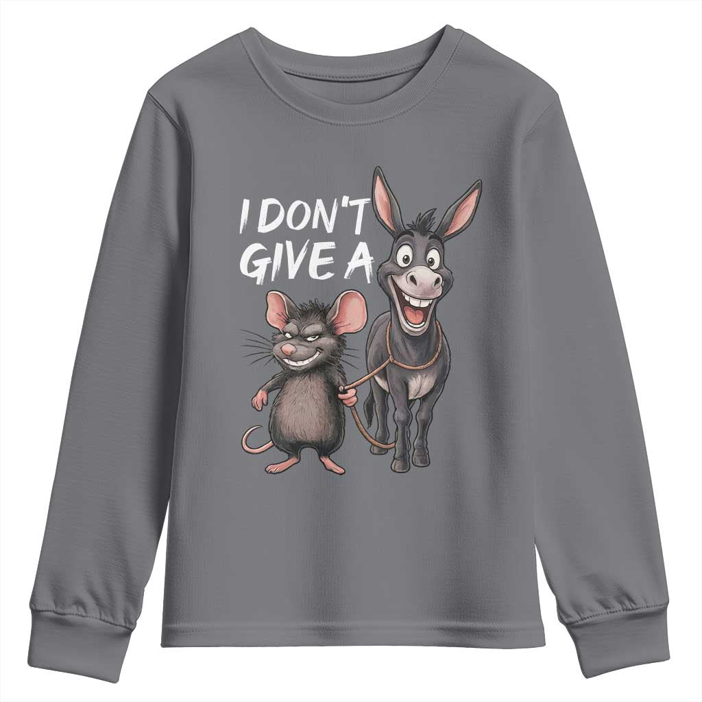 Funny I Dont Give a Rats Ass Youth Sweatshirt Donkey And Mouse Meme - Wonder Print Shop