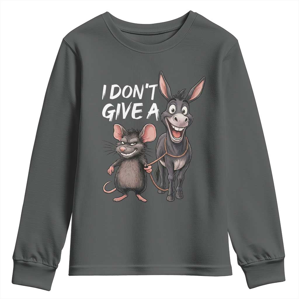 Funny I Dont Give a Rats Ass Youth Sweatshirt Donkey And Mouse Meme - Wonder Print Shop