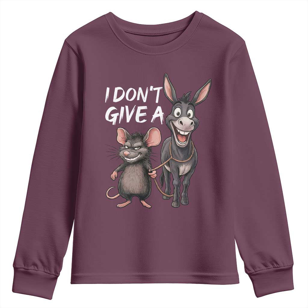 Funny I Dont Give a Rats Ass Youth Sweatshirt Donkey And Mouse Meme - Wonder Print Shop