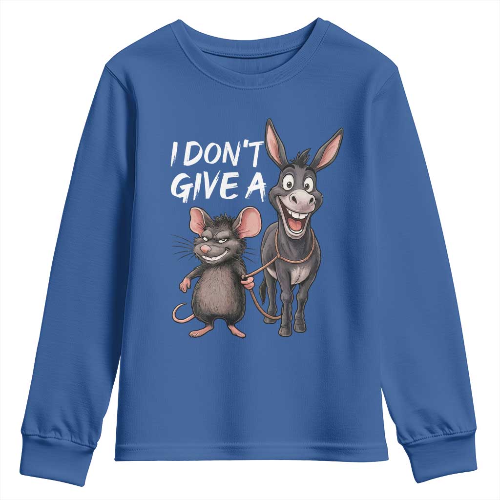 Funny I Dont Give a Rats Ass Youth Sweatshirt Donkey And Mouse Meme - Wonder Print Shop