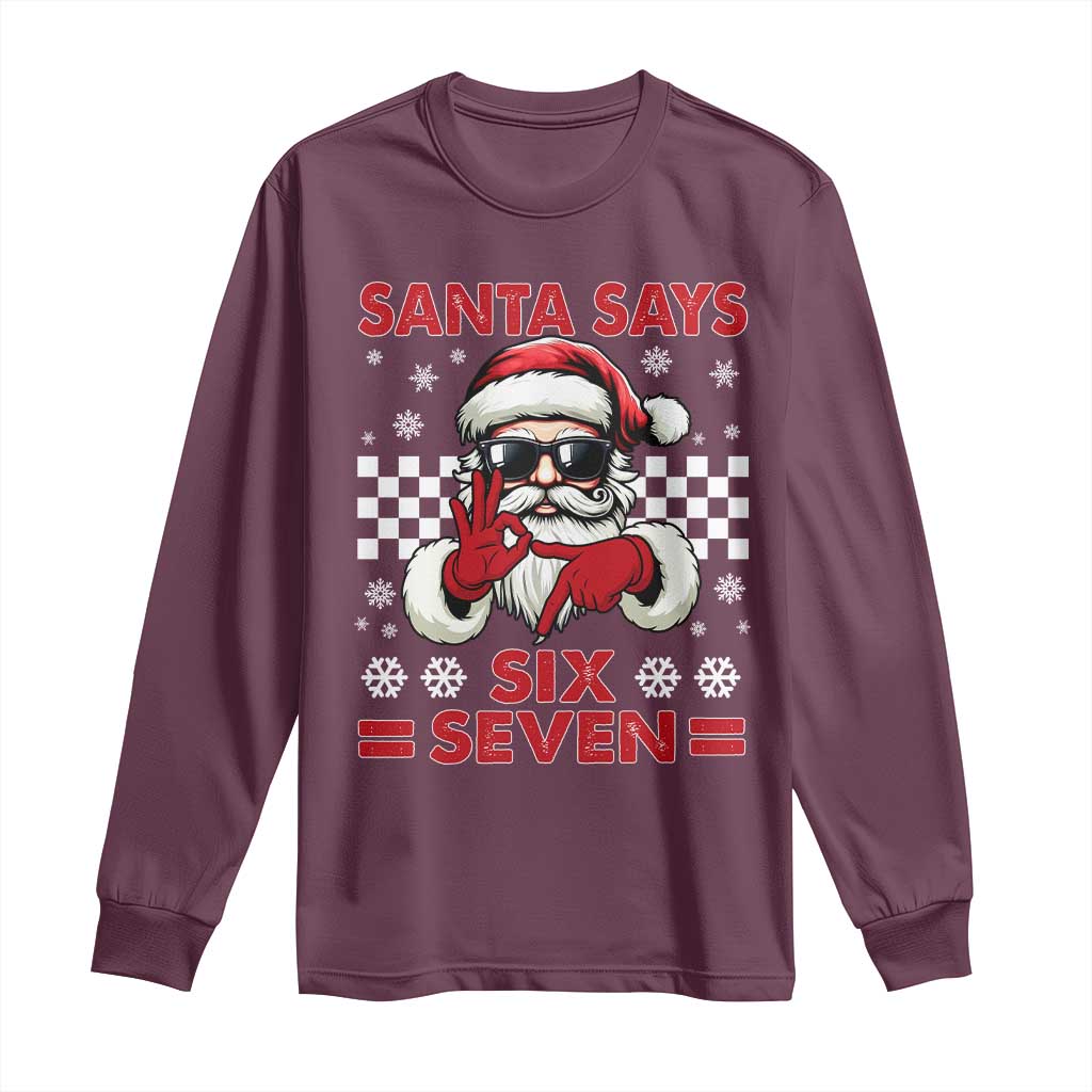 67 Christmas Long Sleeve Shirt Funny Santa Says Six Seven Meme Gen Alpha Slang - Wonder Print Shop