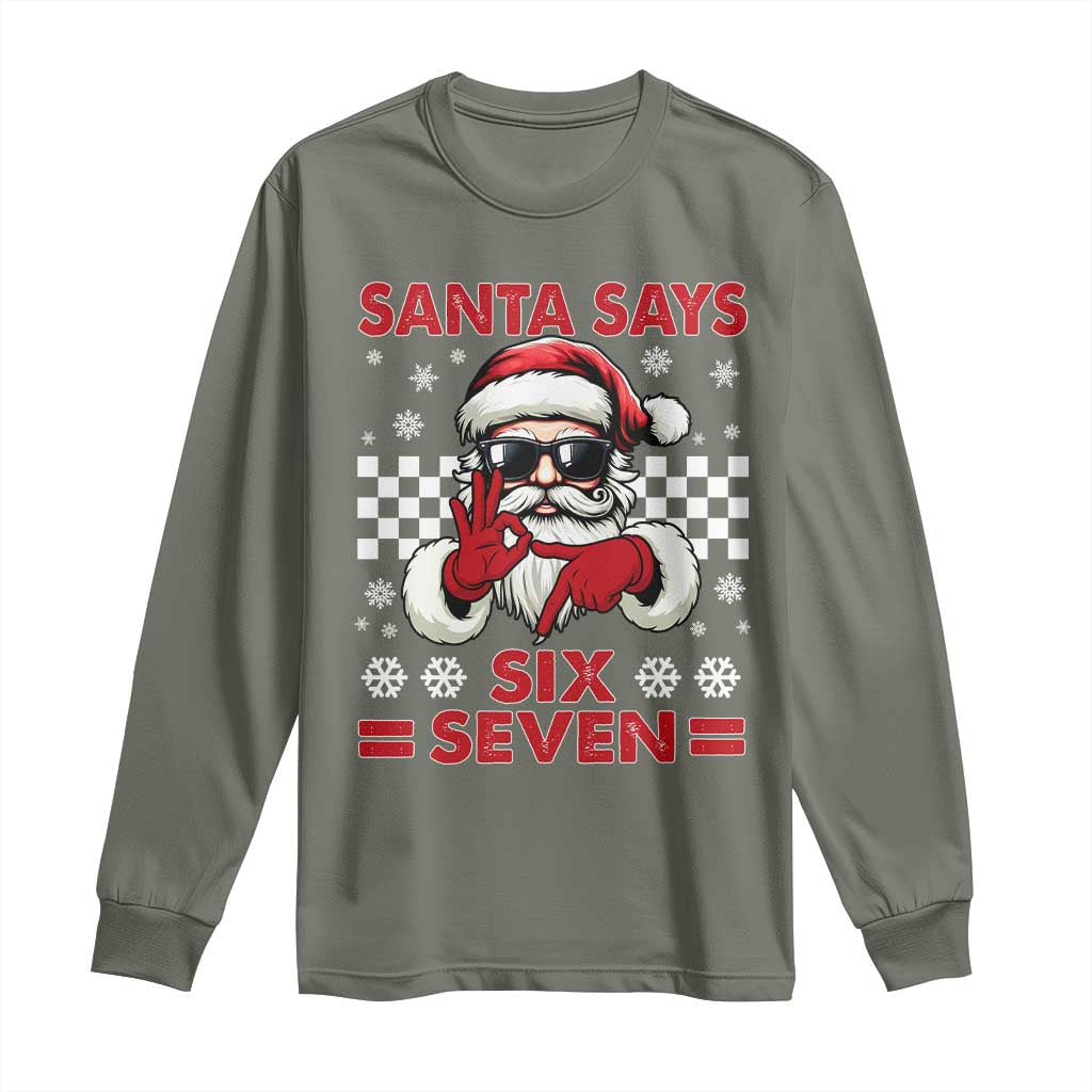 67 Christmas Long Sleeve Shirt Funny Santa Says Six Seven Meme Gen Alpha Slang - Wonder Print Shop