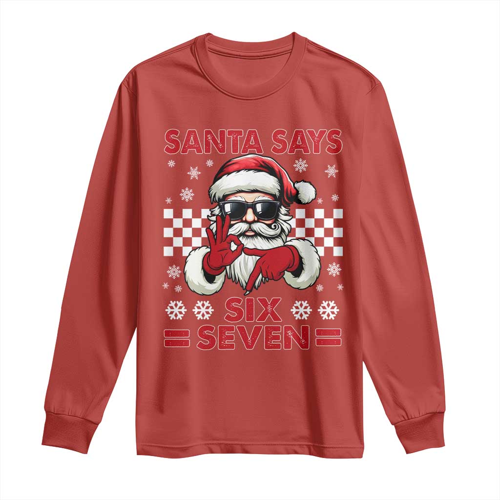 67 Christmas Long Sleeve Shirt Funny Santa Says Six Seven Meme Gen Alpha Slang - Wonder Print Shop