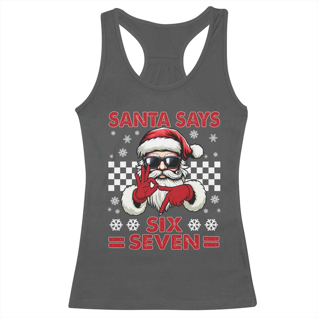 67 Christmas Racerback Tank Top Funny Santa Says Six Seven Meme Gen Alpha Slang - Wonder Print Shop