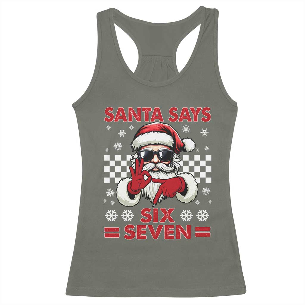 67 Christmas Racerback Tank Top Funny Santa Says Six Seven Meme Gen Alpha Slang - Wonder Print Shop