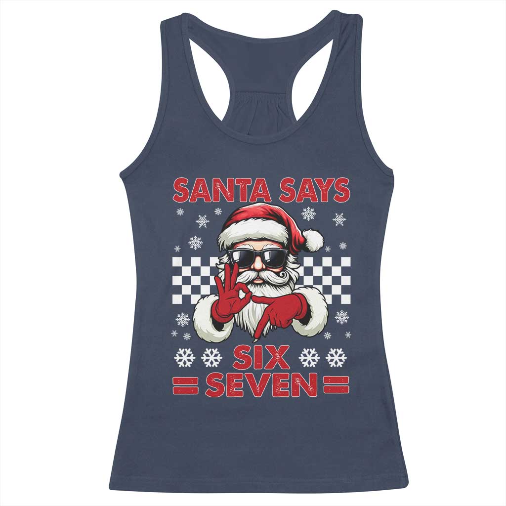 67 Christmas Racerback Tank Top Funny Santa Says Six Seven Meme Gen Alpha Slang - Wonder Print Shop