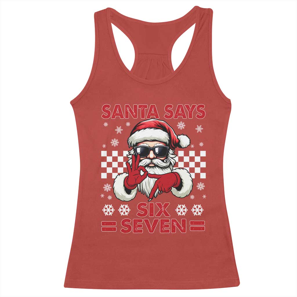 67 Christmas Racerback Tank Top Funny Santa Says Six Seven Meme Gen Alpha Slang - Wonder Print Shop