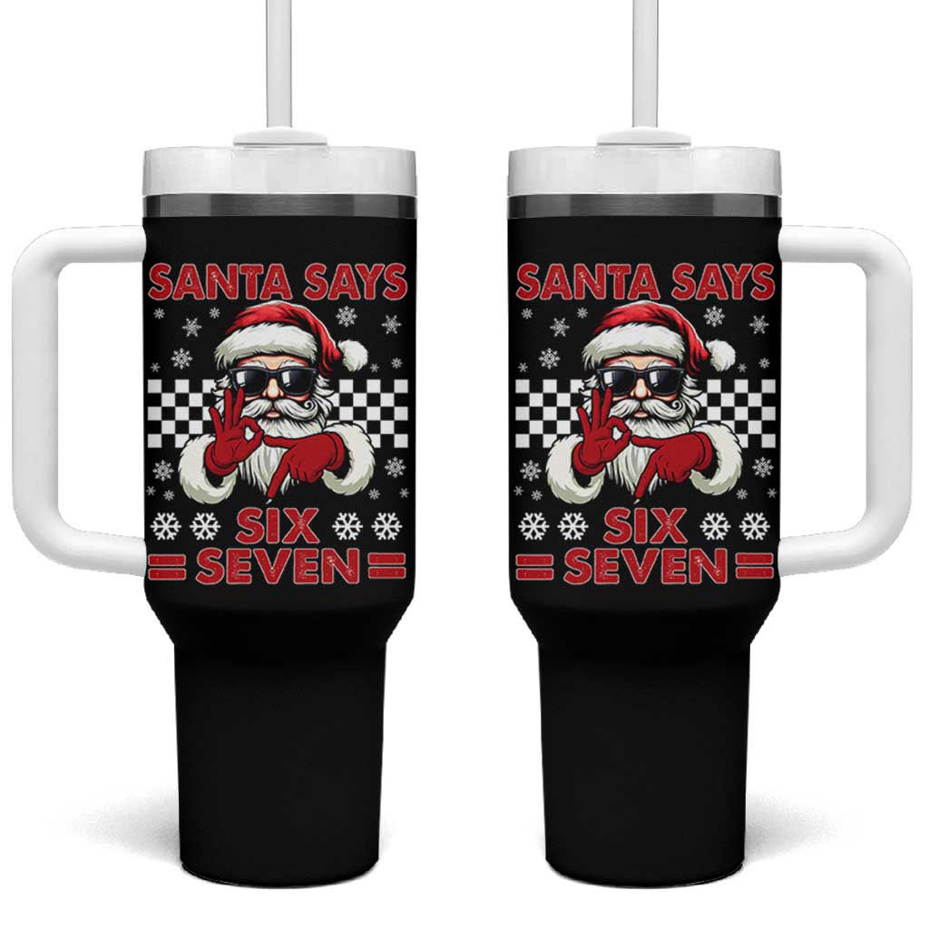 67 Christmas Tumbler With Handle Funny Santa Says Six Seven Meme Gen Alpha Slang - Wonder Print Shop
