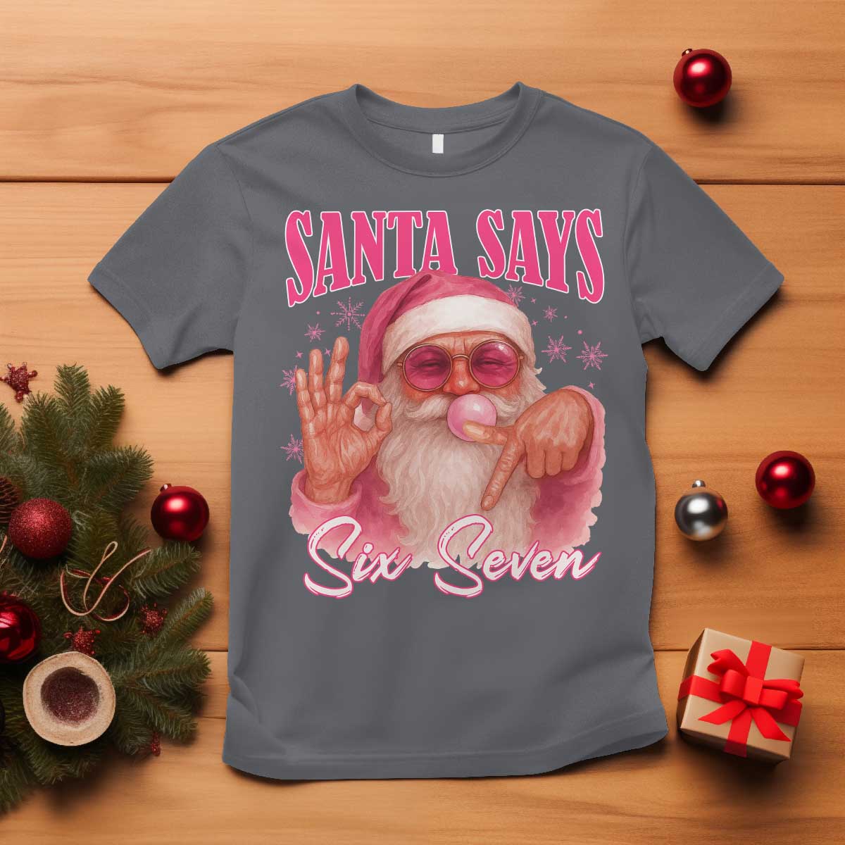 Funny Pink Santa Says Six Seven T Shirt 67 Christmas Meme Gen Alpha - Wonder Print Shop