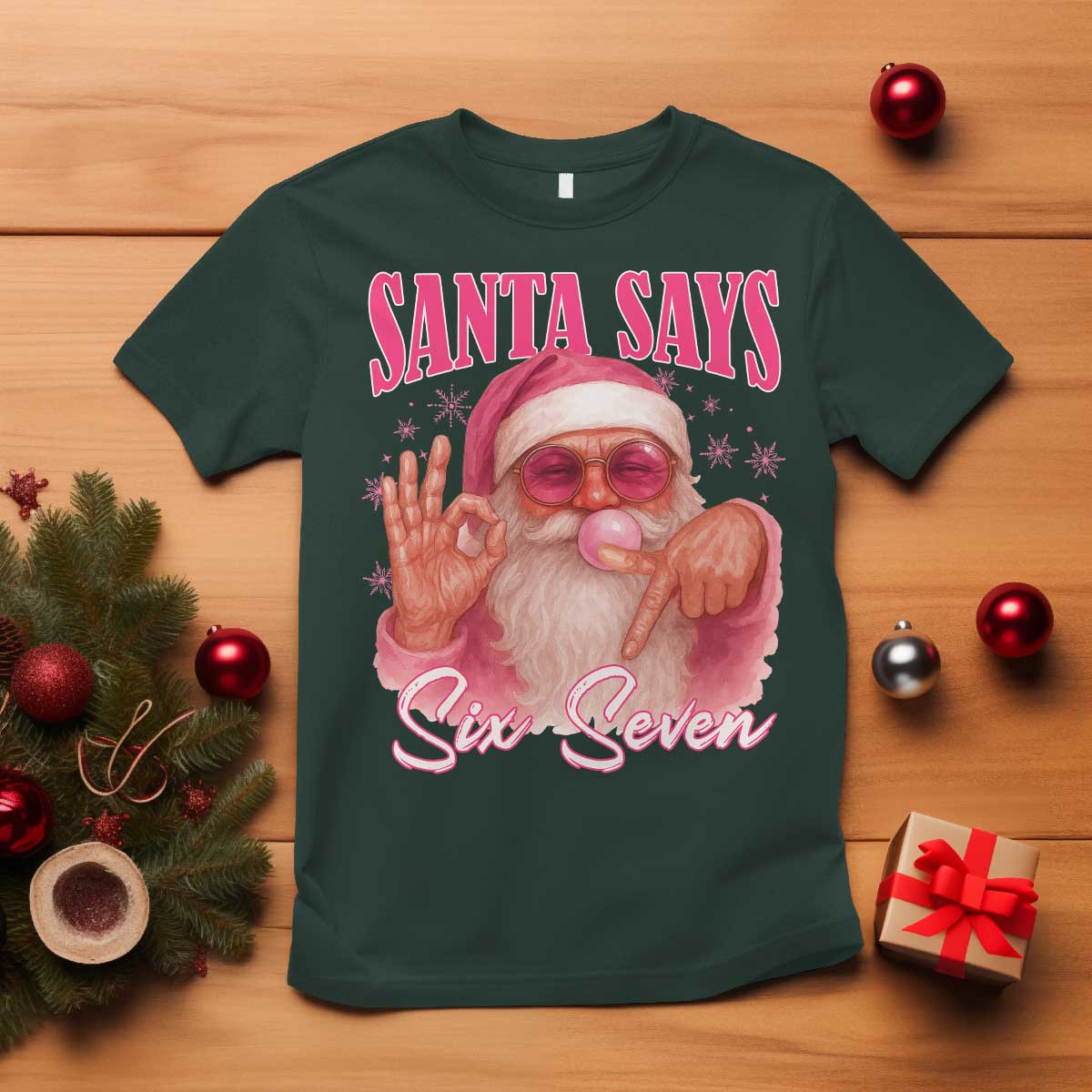 Funny Pink Santa Says Six Seven T Shirt 67 Christmas Meme Gen Alpha - Wonder Print Shop